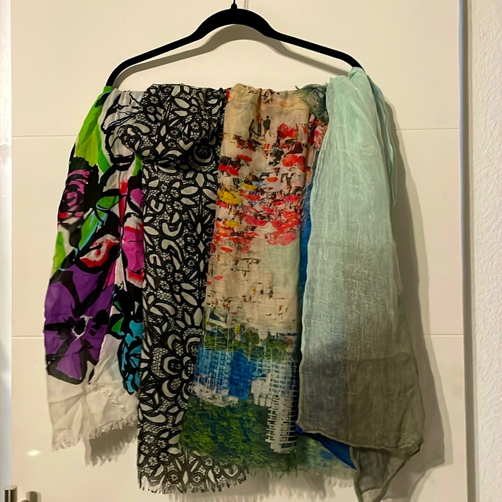 SET OF FOUR: 3 are MADE OF ME Chic Scarves variety: wrap, bag tie-on, decorate